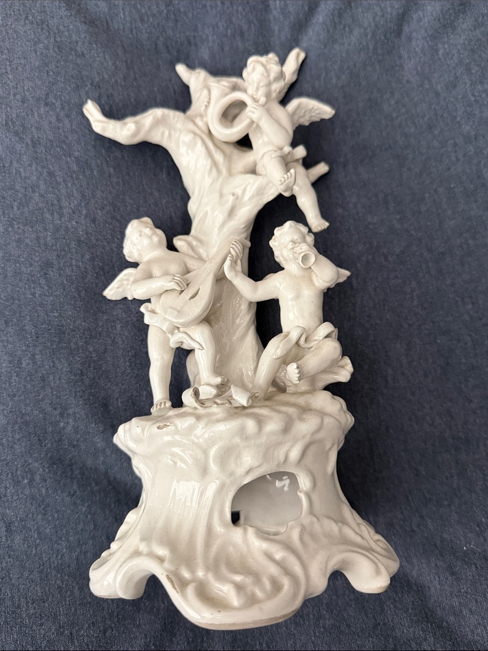 Vintage Italian Majolica Cherub Putti Allegory Figurine White Glazed